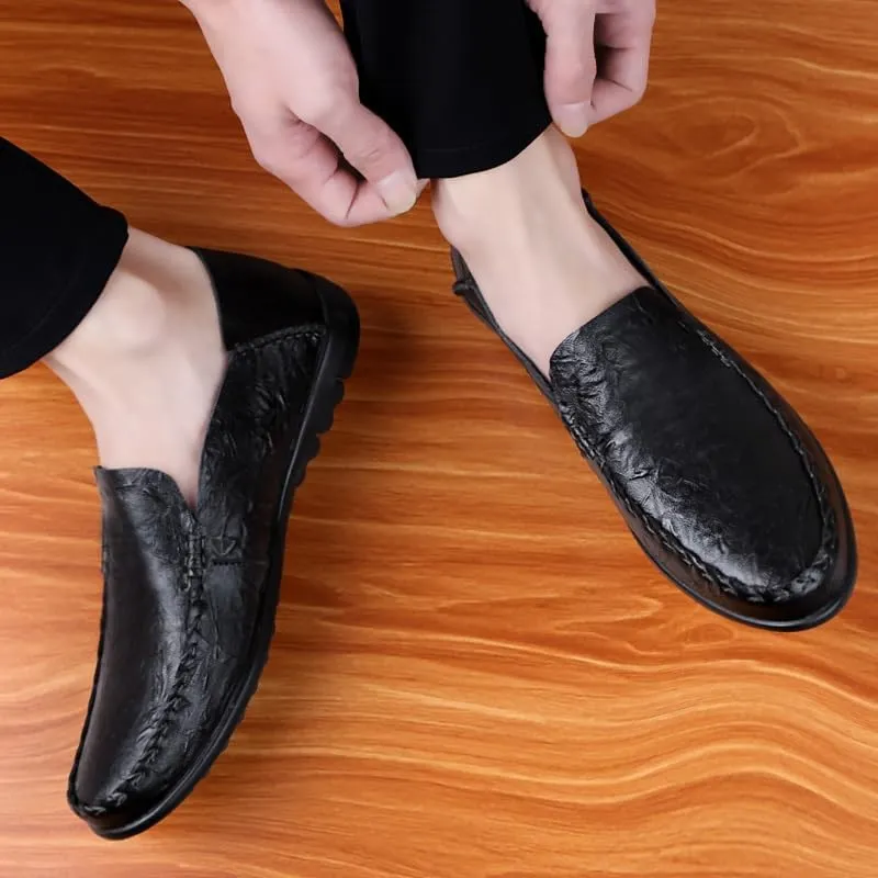 Mens Loafers Round Toe PU Leather Loafer Shoes Lightweight Comfortable Anti-Slip Prom Slip-ons