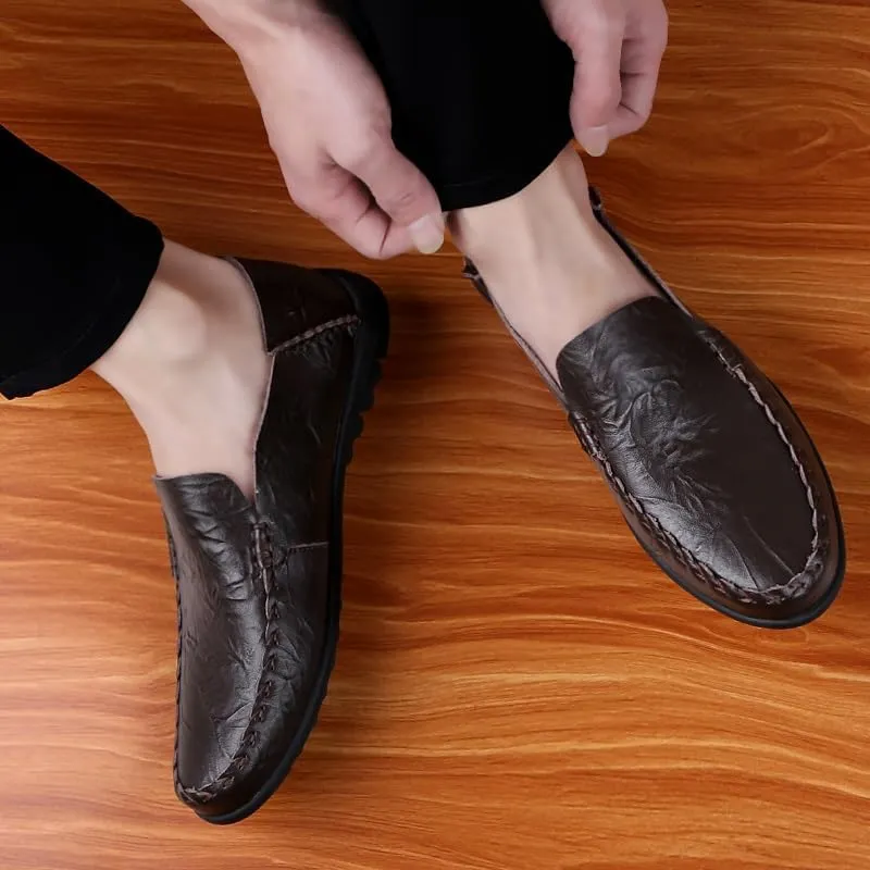 Mens Loafers Round Toe PU Leather Loafer Shoes Lightweight Comfortable Anti-Slip Prom Slip-ons