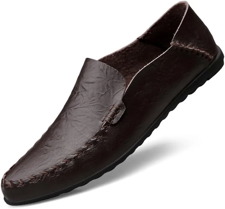 Mens Loafers Round Toe PU Leather Loafer Shoes Lightweight Comfortable Anti-Slip Prom Slip-ons