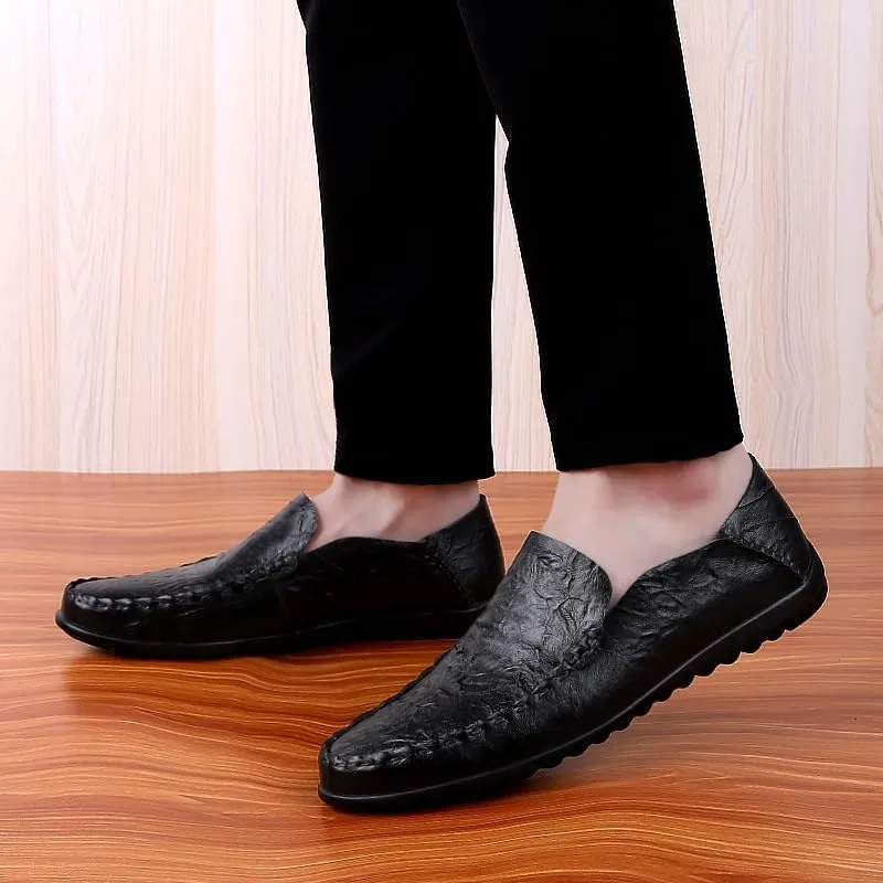Mens Loafers Round Toe PU Leather Loafer Shoes Lightweight Comfortable Anti-Slip Prom Slip-ons