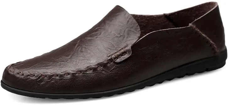 Mens Loafers Round Toe PU Leather Loafer Shoes Lightweight Comfortable Anti-Slip Prom Slip-ons