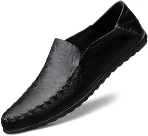 Mens Loafers Round Toe PU Leather Loafer Shoes Lightweight Comfortable Anti-Slip Prom Slip-ons