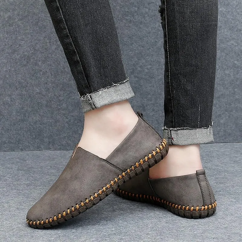 Men's Loafers Round Toe Vegan Leather Loafer Shoes Comfortable Slip Resistant Lightweight Walking Slip-on