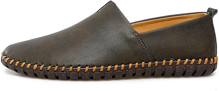 Men's Loafers Round Toe Vegan Leather Loafer Shoes Comfortable Slip Resistant Lightweight Walking Slip-on