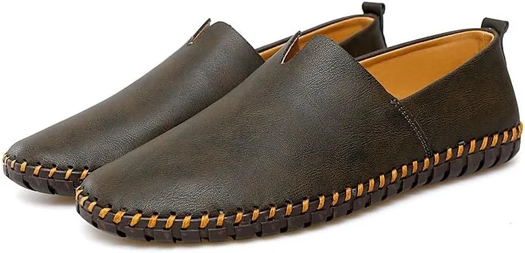 Men's Loafers Round Toe Vegan Leather Loafer Shoes Comfortable Slip Resistant Lightweight Walking Slip-on