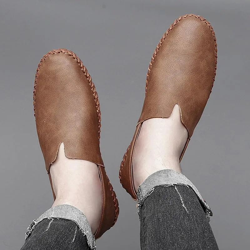 Men's Loafers Round Toe Vegan Leather Loafer Shoes Comfortable Slip Resistant Lightweight Walking Slip-on