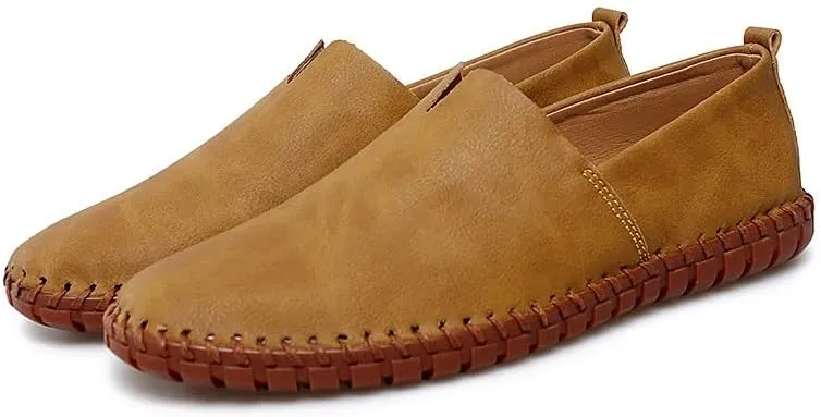 Men's Loafers Round Toe Vegan Leather Loafer Shoes Comfortable Slip Resistant Lightweight Walking Slip-on