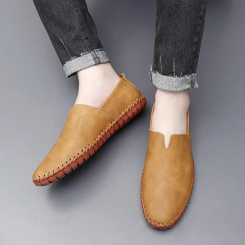 Men's Loafers Round Toe Vegan Leather Loafer Shoes Comfortable Slip Resistant Lightweight Walking Slip-on