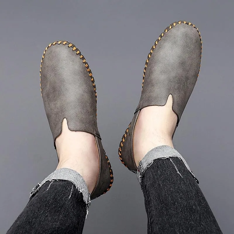 Men's Loafers Round Toe Vegan Leather Loafer Shoes Comfortable Slip Resistant Lightweight Walking Slip-on