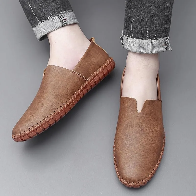 Men's Loafers Round Toe Vegan Leather Loafer Shoes Comfortable Slip Resistant Lightweight Walking Slip-on