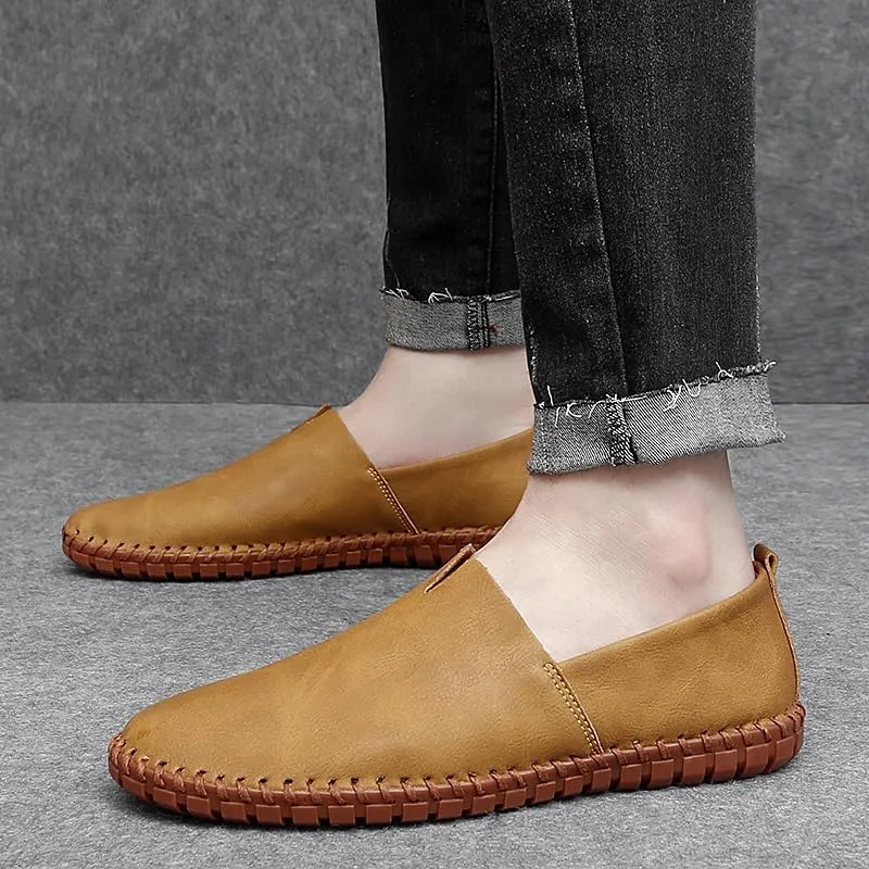 Men's Loafers Round Toe Vegan Leather Loafer Shoes Comfortable Slip Resistant Lightweight Walking Slip-on