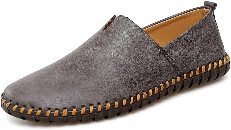 Men's Loafers Round Toe Vegan Leather Loafer Shoes Comfortable Slip Resistant Lightweight Walking Slip-on
