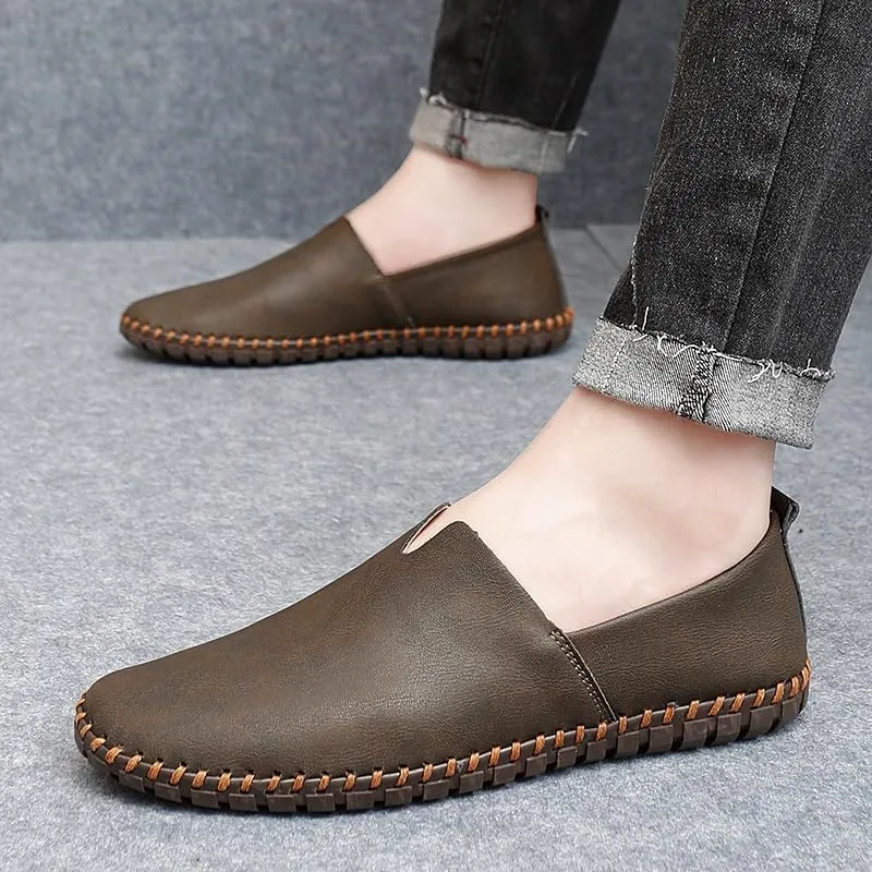 Men's Loafers Round Toe Vegan Leather Loafer Shoes Comfortable Slip Resistant Lightweight Walking Slip-on