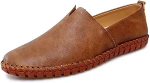 Men's Loafers Round Toe Vegan Leather Loafer Shoes Comfortable Slip Resistant Lightweight Walking Slip-on
