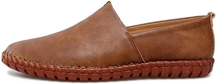 Men's Loafers Round Toe Vegan Leather Loafer Shoes Comfortable Slip Resistant Lightweight Walking Slip-on