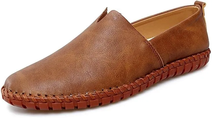 Men's Loafers Round Toe Vegan Leather Loafer Shoes Comfortable Slip Resistant Lightweight Walking Slip-on