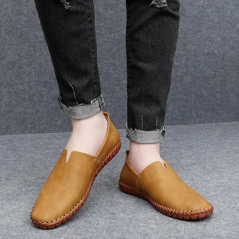Men's Loafers Round Toe Vegan Leather Loafer Shoes Comfortable Slip Resistant Lightweight Walking Slip-on