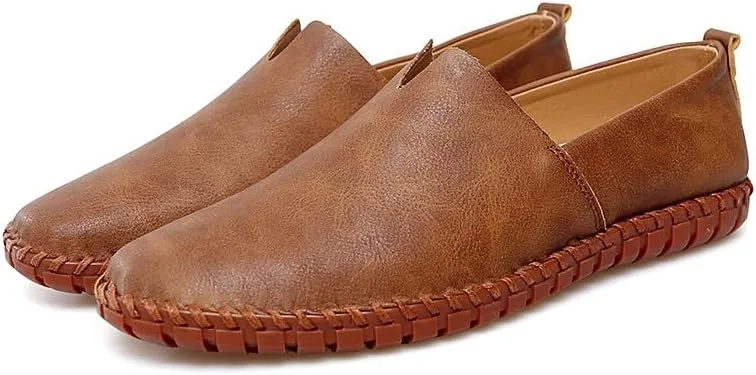 Men's Loafers Round Toe Vegan Leather Loafer Shoes Comfortable Slip Resistant Lightweight Walking Slip-on