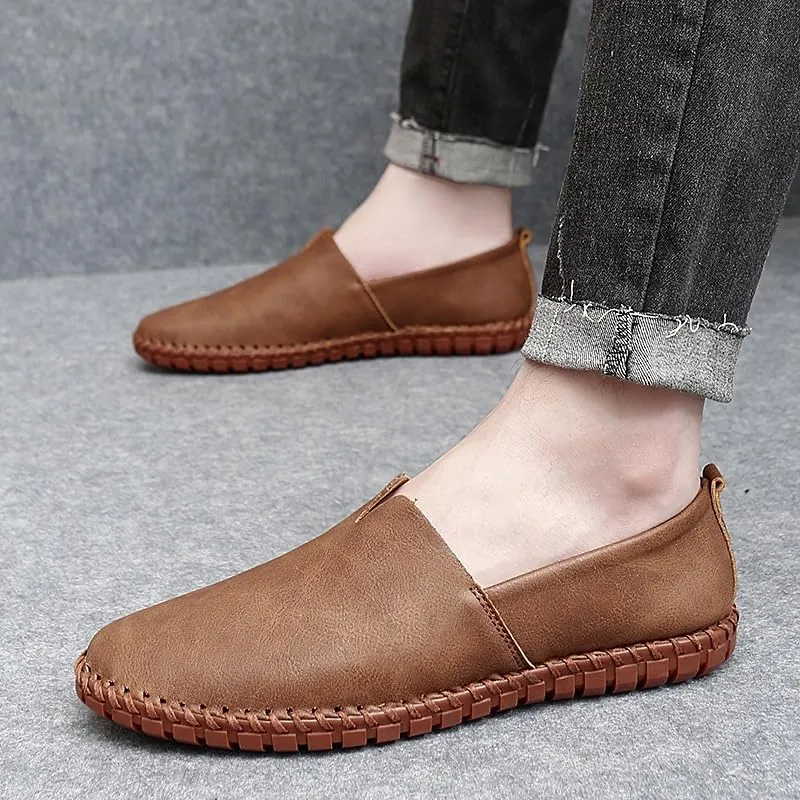 Men's Loafers Round Toe Vegan Leather Loafer Shoes Comfortable Slip Resistant Lightweight Walking Slip-on