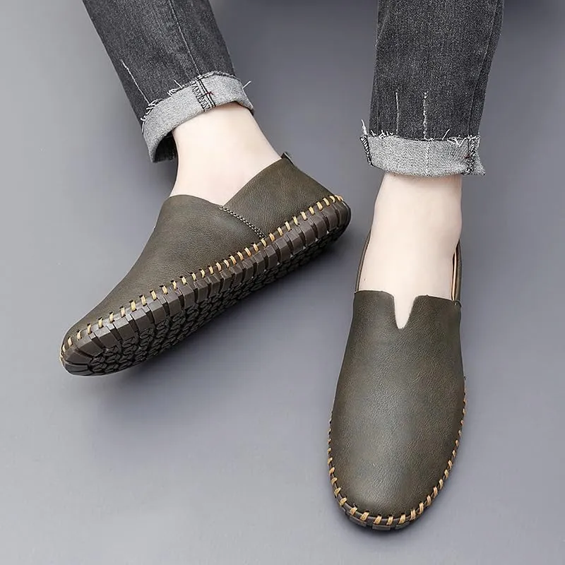 Men's Loafers Round Toe Vegan Leather Loafer Shoes Comfortable Slip Resistant Lightweight Walking Slip-on