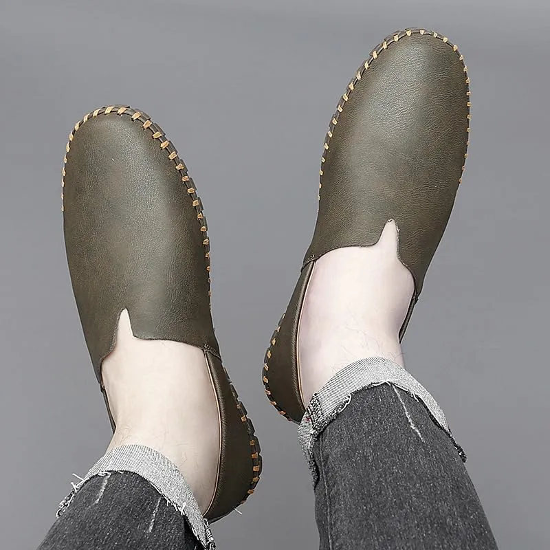 Men's Loafers Round Toe Vegan Leather Loafer Shoes Comfortable Slip Resistant Lightweight Walking Slip-on