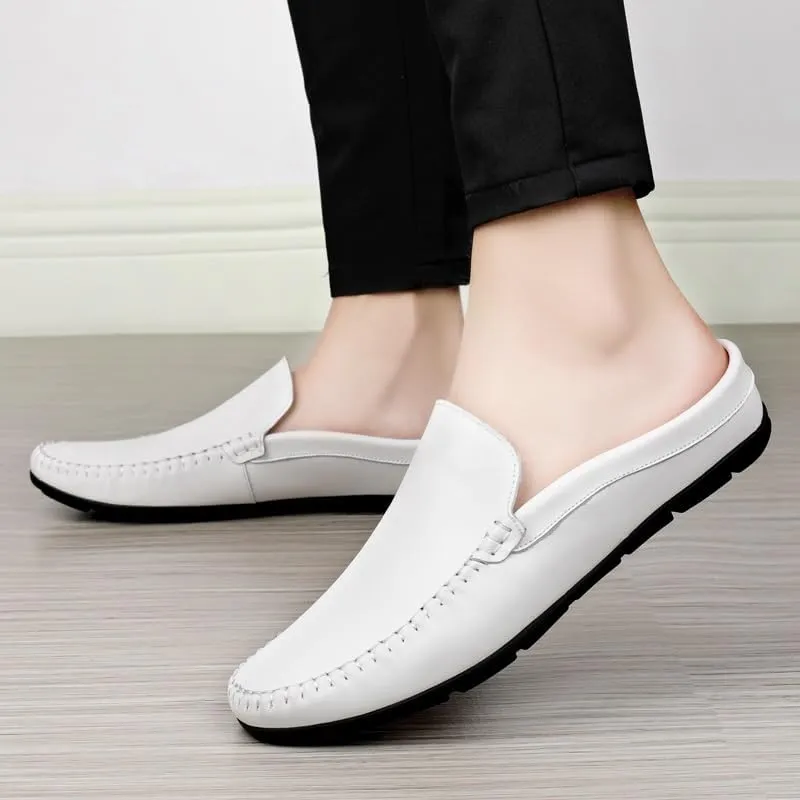 Mens Loafers Shoe Round Toe Solid Color Faux Leather Half Loafers Shoes Flexible Lightweight Anti-Slip Casual Wedding Slip-on