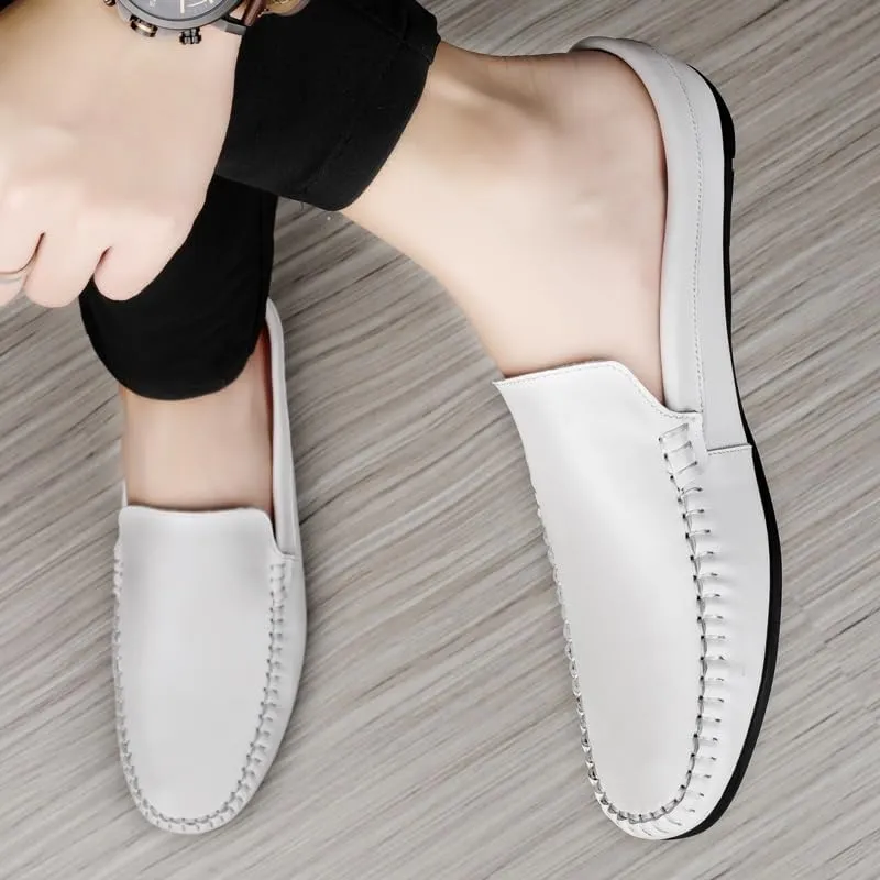 Mens Loafers Shoe Round Toe Solid Color Faux Leather Half Loafers Shoes Flexible Lightweight Anti-Slip Casual Wedding Slip-on
