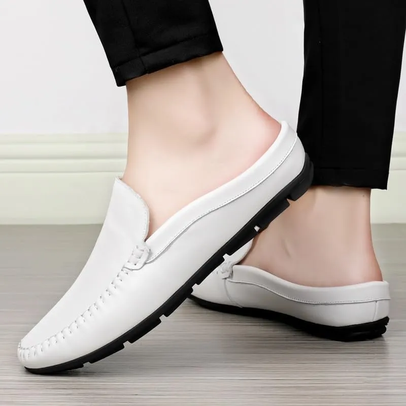Mens Loafers Shoe Round Toe Solid Color Faux Leather Half Loafers Shoes Flexible Lightweight Anti-Slip Casual Wedding Slip-on