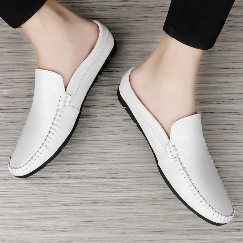 Mens Loafers Shoe Round Toe Solid Color Faux Leather Half Loafers Shoes Flexible Lightweight Anti-Slip Casual Wedding Slip-on