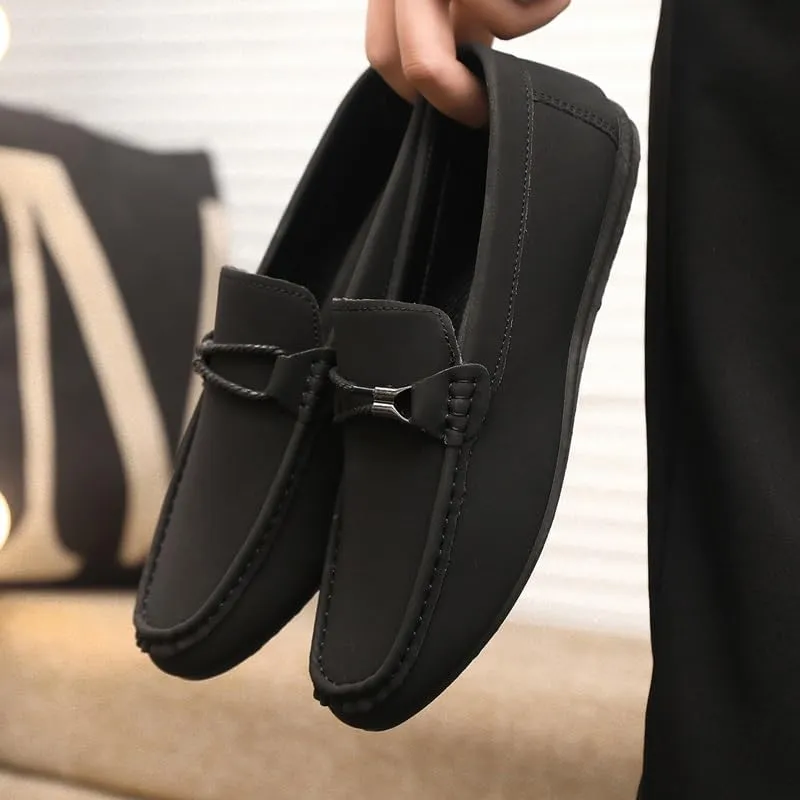 Mens Loafers Shoe Square Toe Faux Leather Apron Toe Moccasins Shoes Flexible Slip Resistant Flat Heel Classic Fashion Slip-on