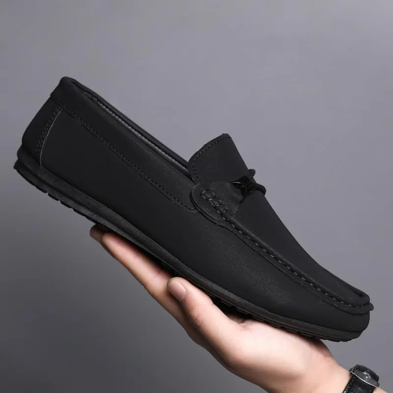 Mens Loafers Shoe Square Toe Faux Leather Apron Toe Moccasins Shoes Flexible Slip Resistant Flat Heel Classic Fashion Slip-on