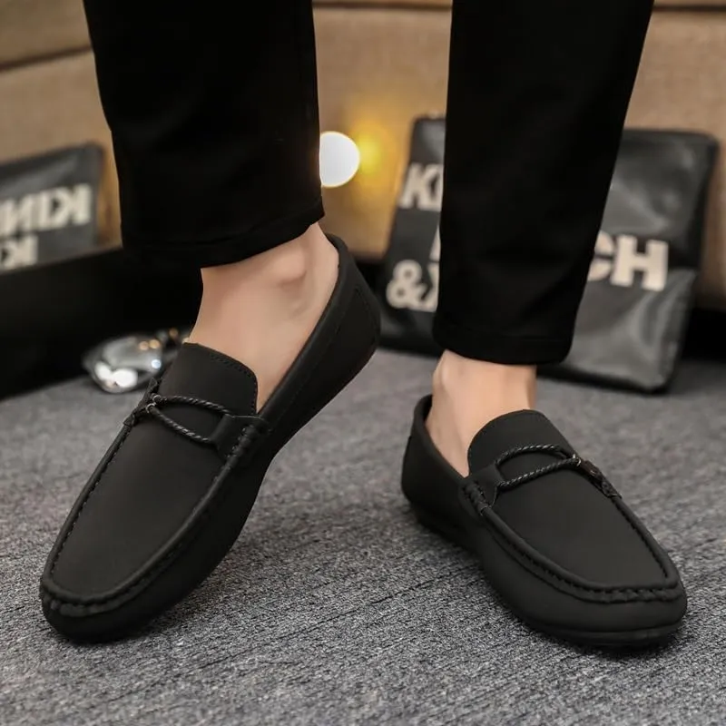Mens Loafers Shoe Square Toe Faux Leather Apron Toe Moccasins Shoes Flexible Slip Resistant Flat Heel Classic Fashion Slip-on
