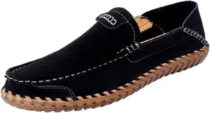 Mens Loafers Slip On Nubuck Leather Round Toe Lightweight Flexible Comfortable Driving Shoes Casual Party