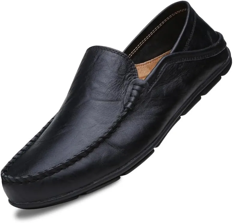 Men's Loafers Solid Color Round Toe Faux Leather Loafer Shoes Lightweight Anti-Slip Flexible Wedding Slip-on