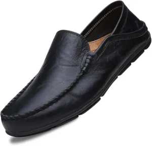 Men's Loafers Solid Color Round Toe Faux Leather Loafer Shoes Lightweight Anti-Slip Flexible Wedding Slip-on