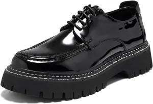 Men's Patent Platform Leather Classic Oxford Shoes Round Toe Lug Sole Non-Slip Lace-Up Business Leather Shoes Fashionable Work Formal Oxfords