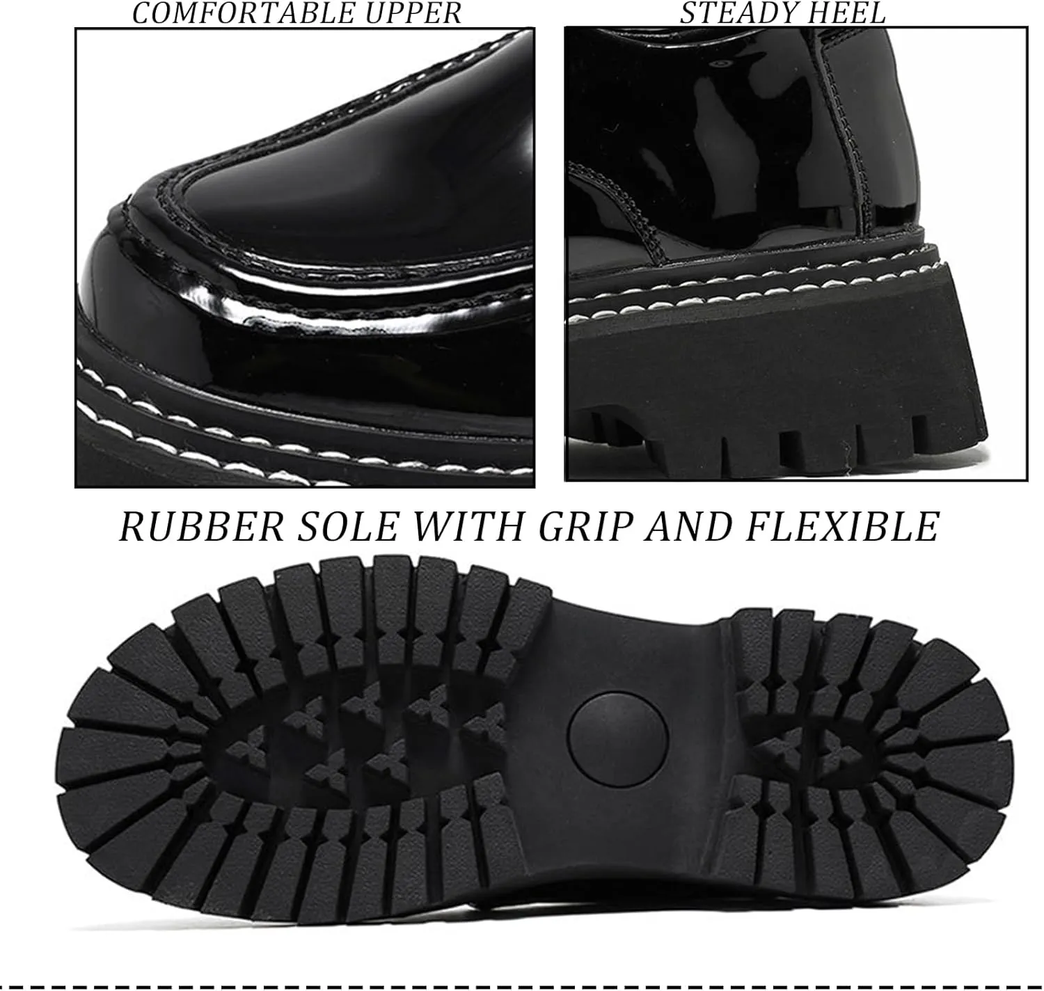 Men's Patent Platform Leather Classic Oxford Shoes Round Toe Lug Sole Non-Slip Lace-Up Business Leather Shoes Fashionable Work Formal Oxfords