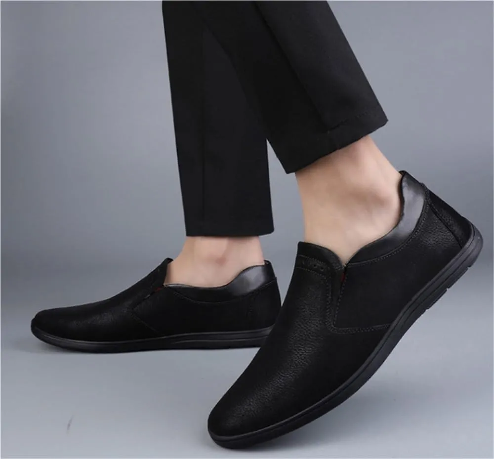 Mens PU Leather Loafers Slip On Round Toe Lightweight Flat Heel Slip Resistant Comfortable Prom Wedding Casual Shoes