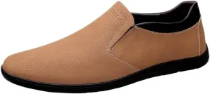 Mens PU Leather Loafers Slip On Round Toe Lightweight Flat Heel Slip Resistant Comfortable Prom Wedding Casual Shoes