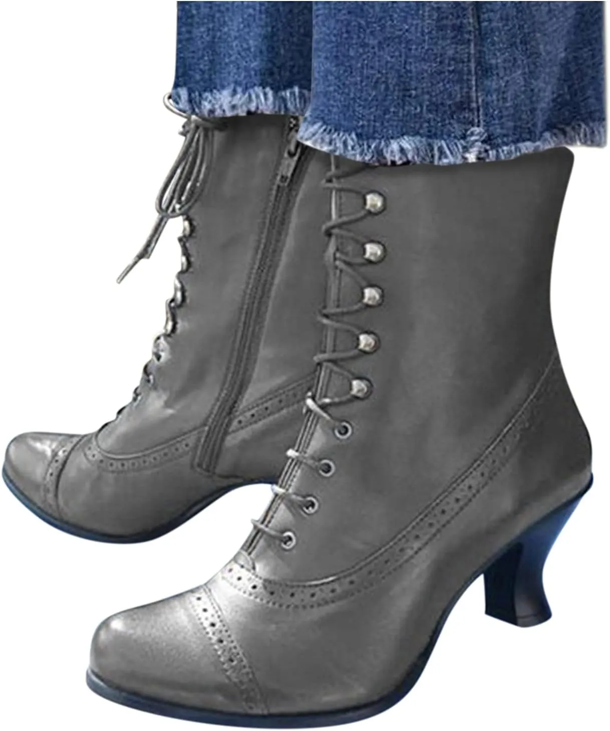 Mid Calf Boots for Women Winter Boots for Women Vintage Mid-Calf Boots Women Shoes High Heels Lace Up Booties Shoes