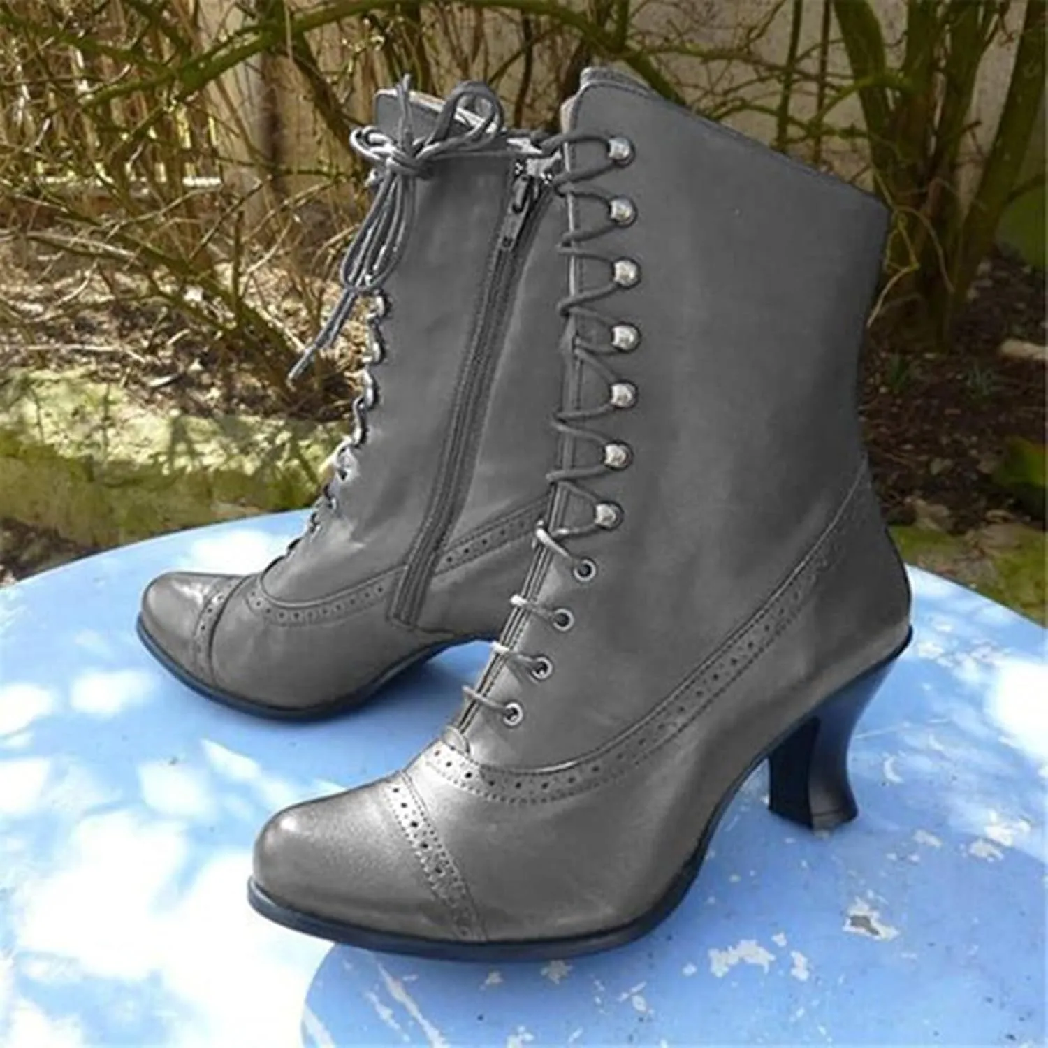 Mid Calf Boots for Women Winter Boots for Women Vintage Mid-Calf Boots Women Shoes High Heels Lace Up Booties Shoes