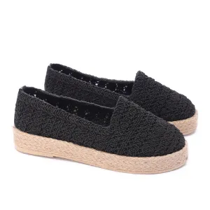 Natural Woven Mule Espadrilles-Black