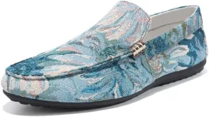 New Men's Loafers Round Toe PU Leather Floral Loafer Shoes Lightweight Comfortable Flexible Wedding Slip-on