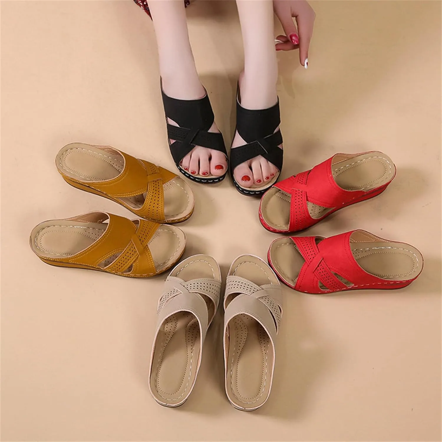 Open Toe Summer Wedge Sandals for Women Espadrille Platform Sandals Slip Casual Shoes Fish Mouth Beach Slides,Yellow,US9/EU41