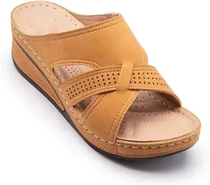 Open Toe Summer Wedge Sandals for Women Espadrille Platform Sandals Slip Casual Shoes Fish Mouth Beach Slides,Yellow,US9/EU41