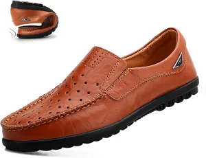 Optigard Men's Casual Slip On Leather Loafers Comfortable Breathable Walking Shoes Lightweight Driving Moccasin