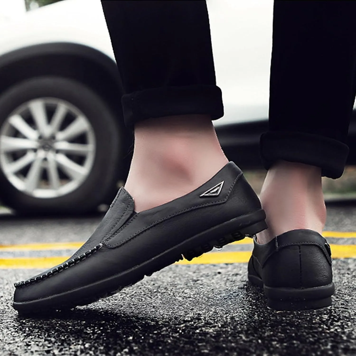 Optigard Men's Casual Slip On Leather Loafers Comfortable Breathable Walking Shoes Lightweight Driving Moccasin