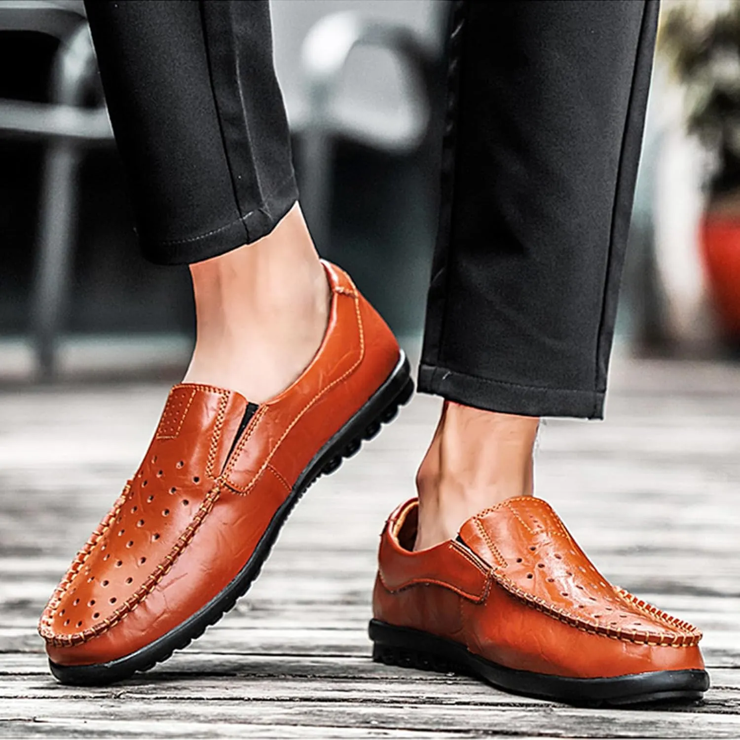 Optigard Men's Casual Slip On Leather Loafers Comfortable Breathable Walking Shoes Lightweight Driving Moccasin