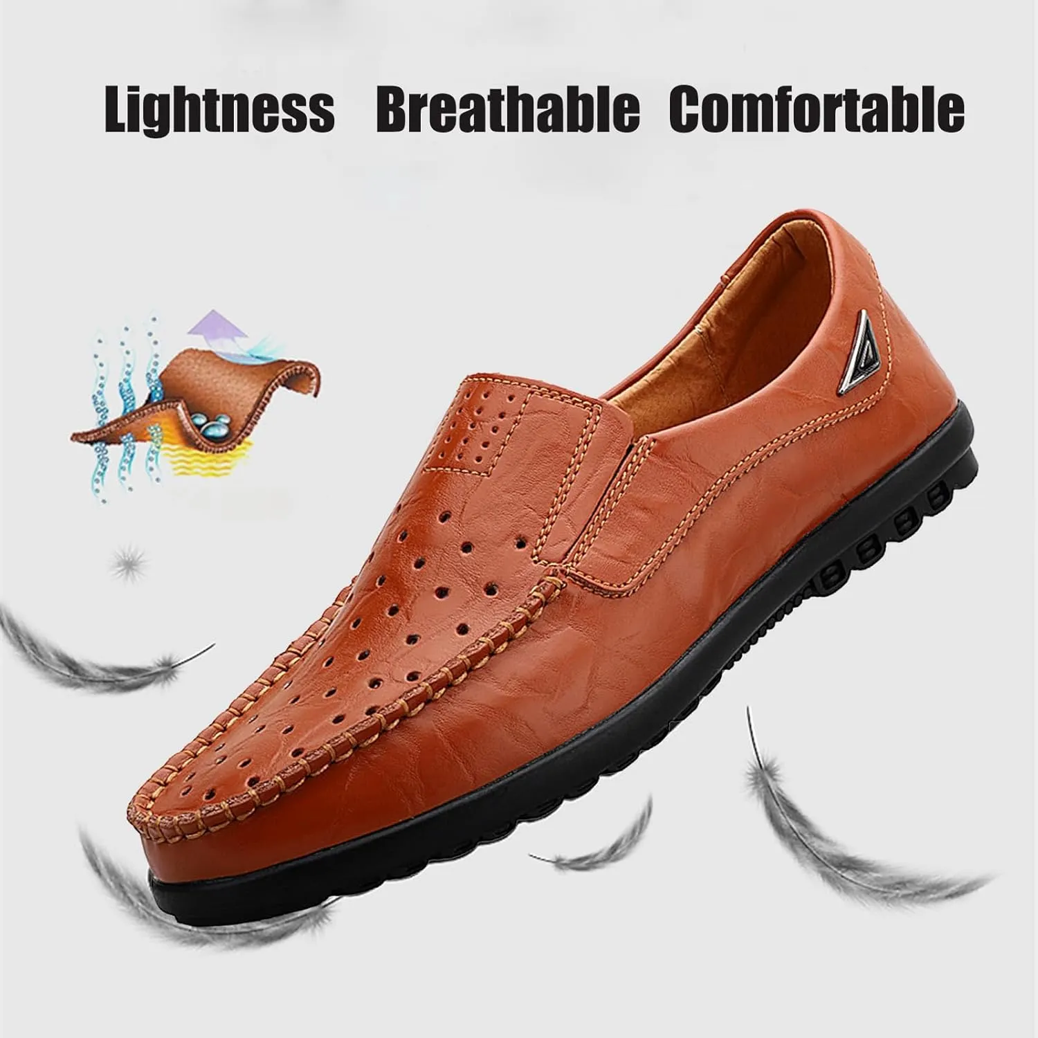 Optigard Men's Casual Slip On Leather Loafers Comfortable Breathable Walking Shoes Lightweight Driving Moccasin