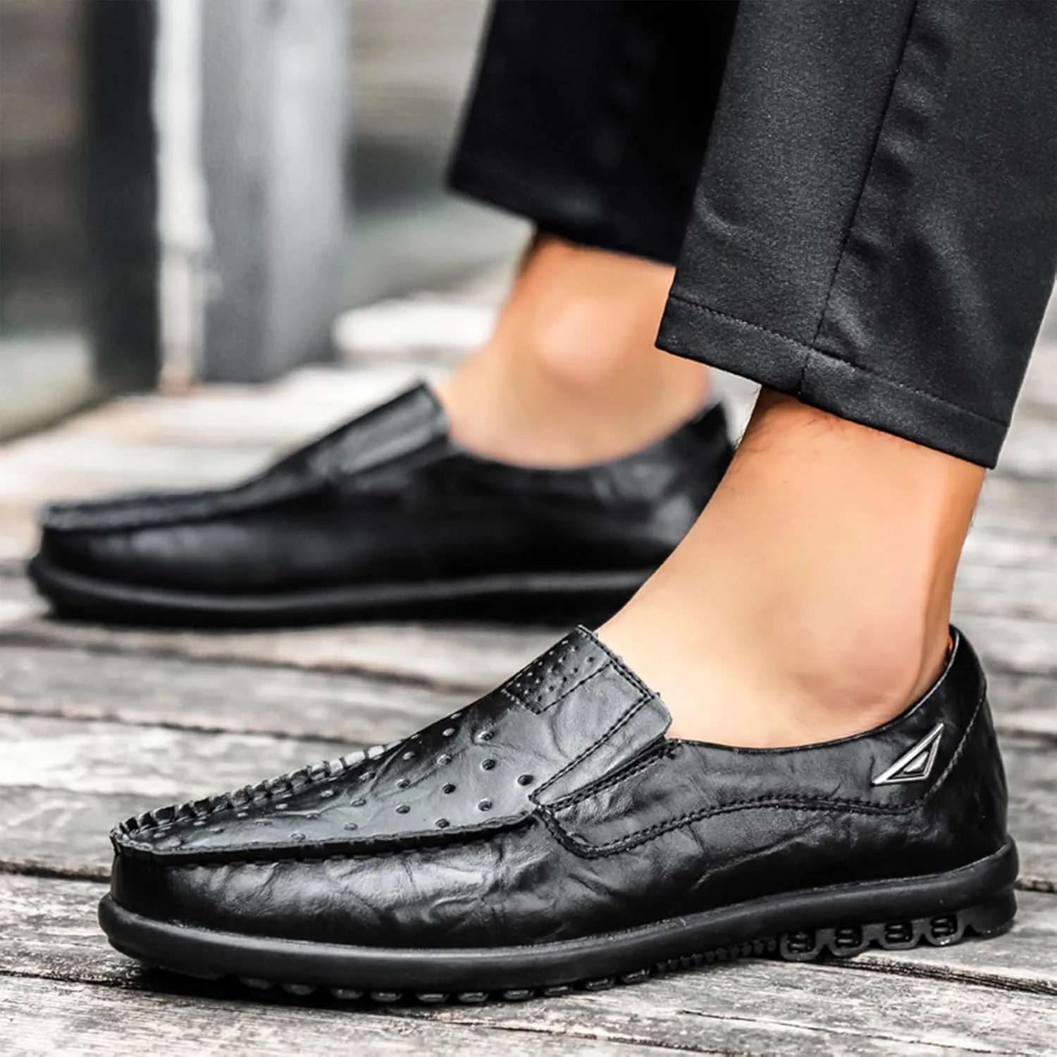 Optigard Men's Casual Slip On Leather Loafers Comfortable Breathable Walking Shoes Lightweight Driving Moccasin